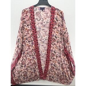 Artesia Women's Pink Paisley Open Kimono, Size M/L